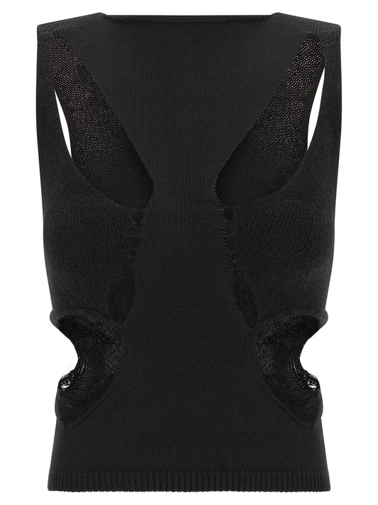 Tank Top by Rick Owens for women in wool black showcases a meticulous silhouette, artfully finished with a meticulous and sleeveless for a sophisticated, meticulous look.