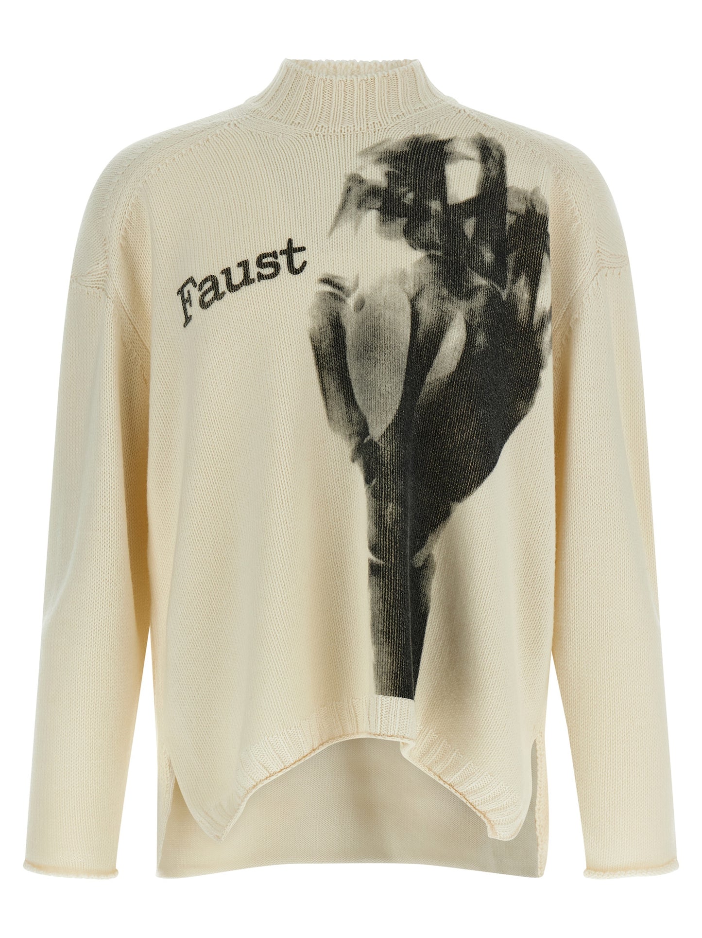 Cardigan by Undercover for men in wool acrylic white & print showcases a captivating silhouette, artfully detailed with a captivating long-sleeve and crew neckline for a truly sophisticated captivating look.