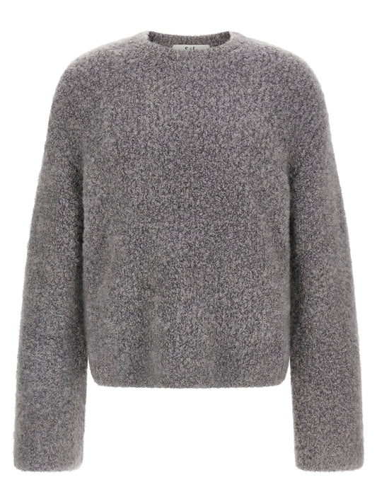 Cardigan by SÉFR for men in mohair wool & nylon gray presents a textural silhouette, artfully finished with a textural boat neckline and long-sleeve for a sophisticated, textural look.