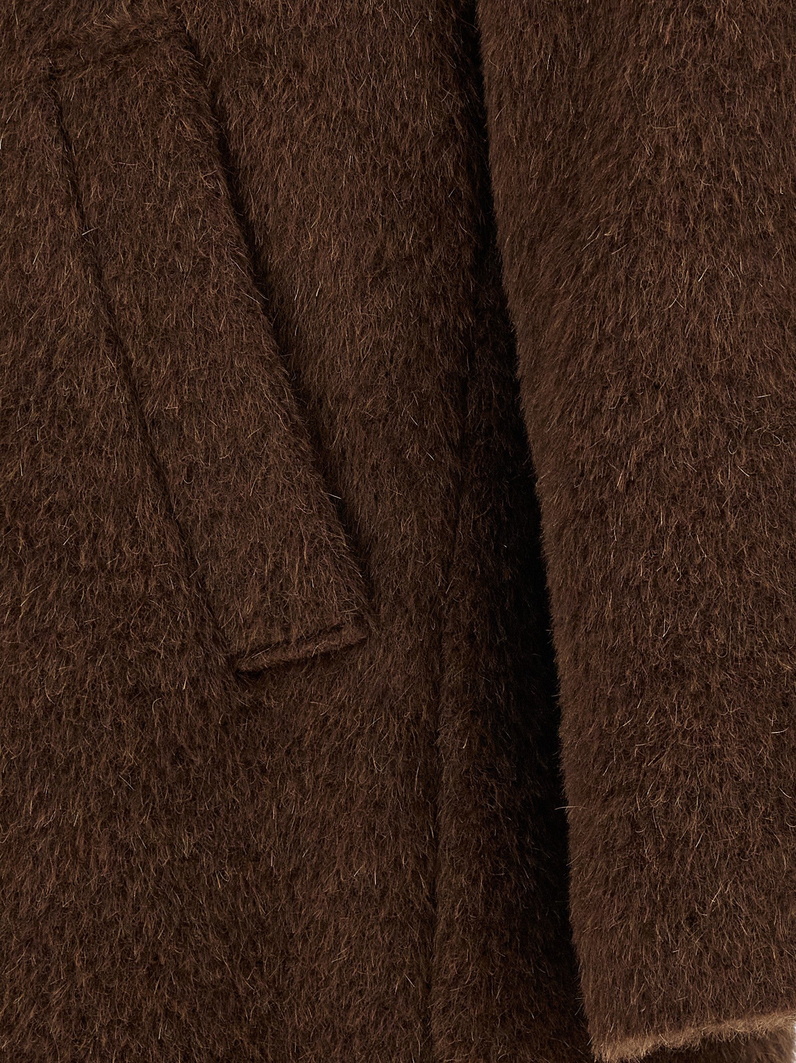 Overcoat by SÉFR for men in viscose mohair & alpaca wool brown & horn showcases a enveloping silhouette, detailed with distinctive pockets & insulated and a enveloping .