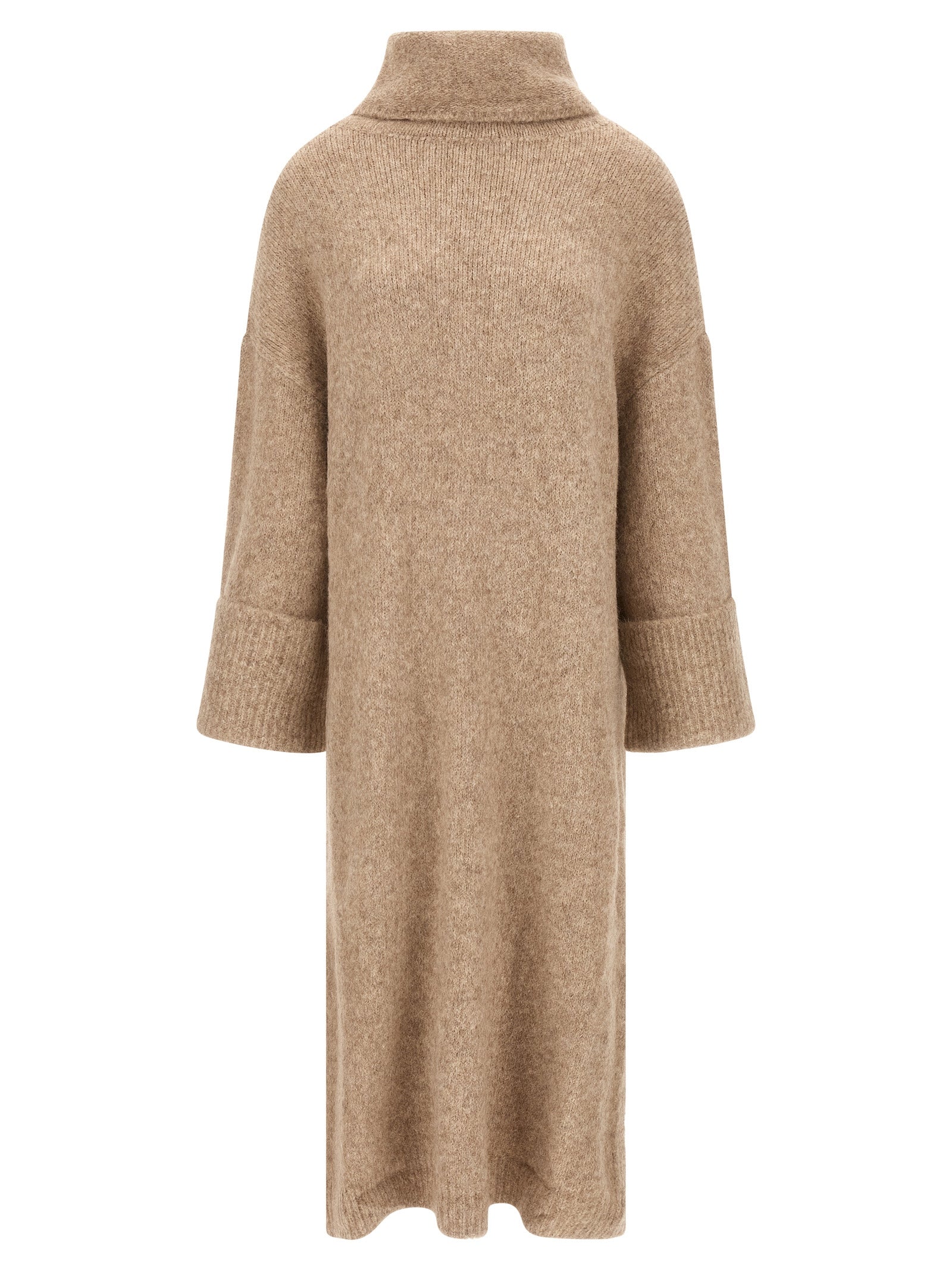 Dress by Entire Studios for women in acrylic nylon leather & alpaca wool beige presents a sinuous silhouette, showcasing a sophisticated high-neck neckline and detailed with a sinuous midi for a refined finish.