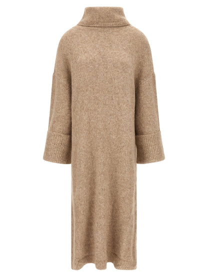Dress by Entire Studios for women in acrylic nylon leather & alpaca wool beige presents a sinuous silhouette, showcasing a sophisticated high-neck neckline and detailed with a sinuous midi for a refined finish.