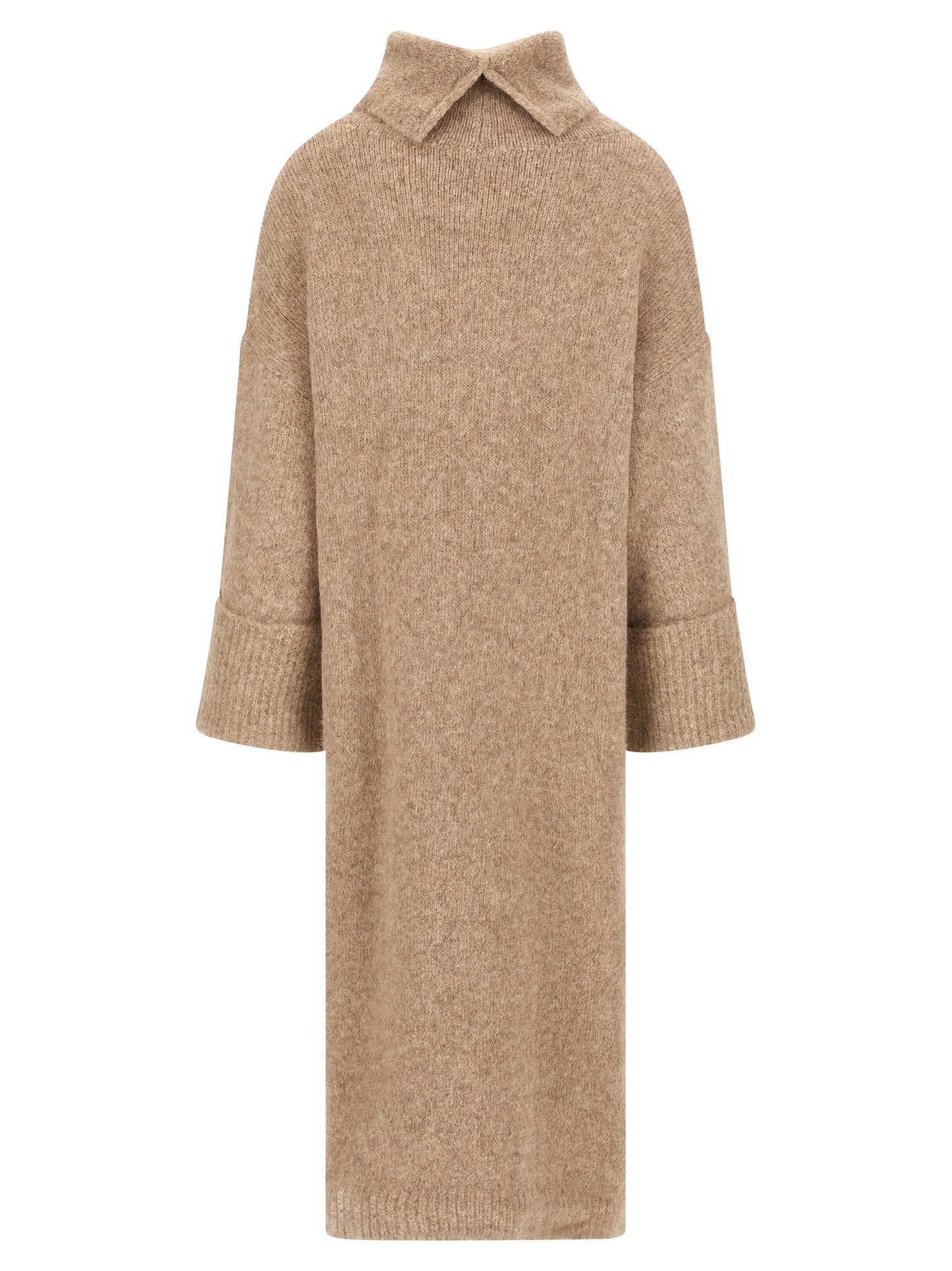 Dress by Entire Studios for women in acrylic nylon leather & alpaca wool beige features an cute silhouette, detailed with a and high-neck neckline that elegantly flows into a cute midi.