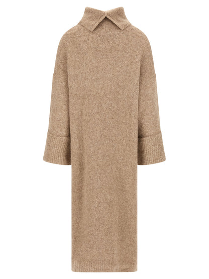 Dress by Entire Studios for women in acrylic nylon leather & alpaca wool beige features an cute silhouette, detailed with a and high-neck neckline that elegantly flows into a cute midi.