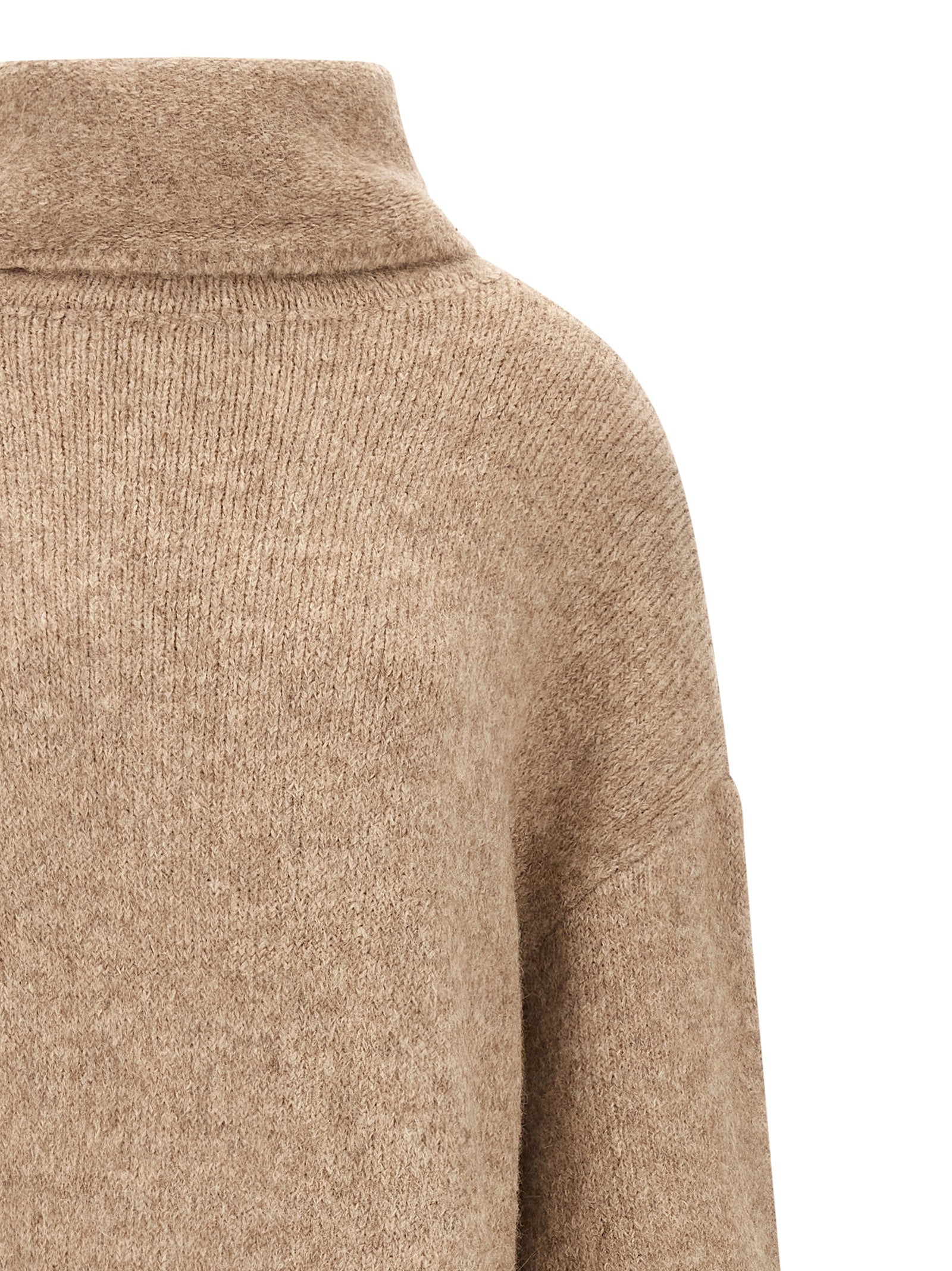 Dress by Entire Studios for women in acrylic nylon leather & alpaca wool beige features an sultry silhouette defined by a high-neck neckline and , falling to an sultry midi for a sultry look.
