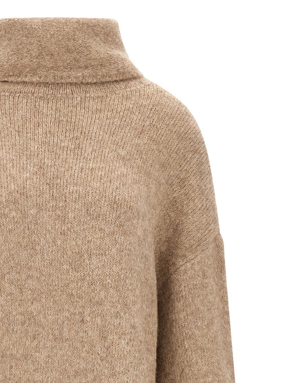 Dress by Entire Studios for women in acrylic nylon leather & alpaca wool beige features an sultry silhouette defined by a high-neck neckline and , falling to an sultry midi for a sultry look.