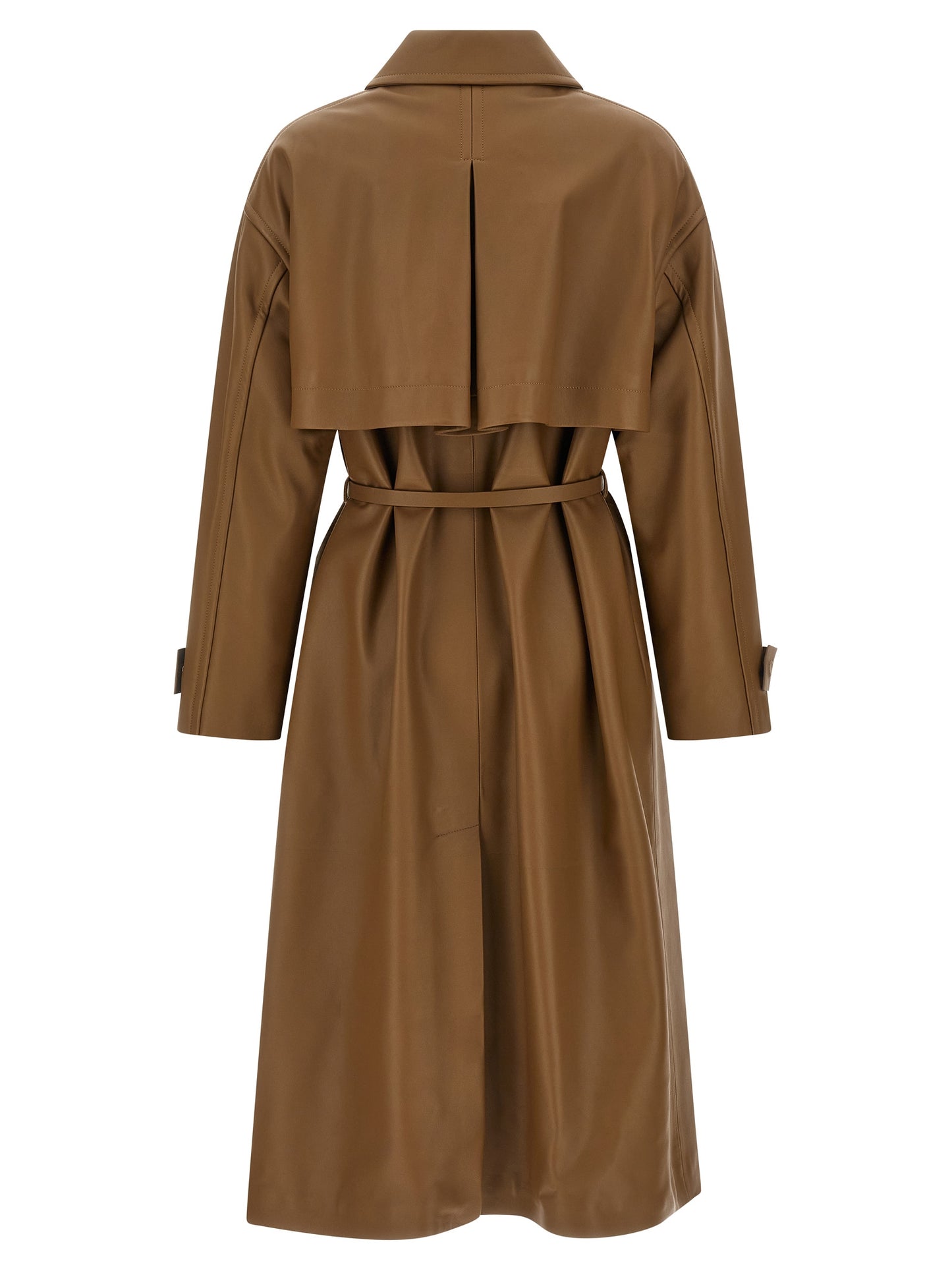 Trench Coat by Fendi for women in viscose & lamb leather brown & monogram features an dramatic silhouette, perfectly showcasing the elegant split shirt-collar neckline and sophisticated for a truly dramatic aesthetic.