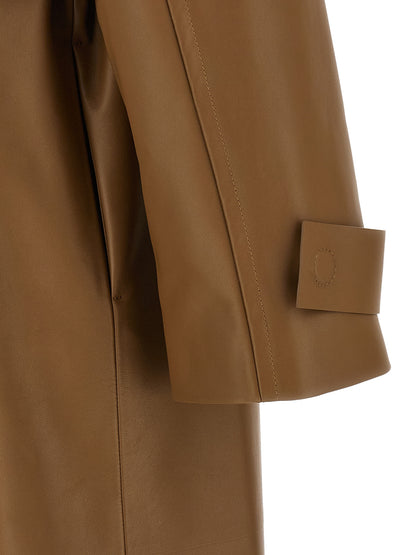 This Fendi women viscose & lamb leather Trench Coat in brown & monogram presents a high style silhouette, meticulously detailed with and a high style for a sophisticated, timeless look.
