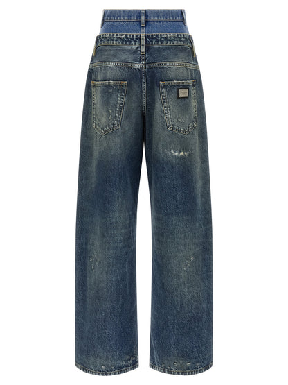 Jeans by Dolce & Gabbana for women in denim cotton blue features an refined tailoring silhouette, showcasing a premium straight & wide with a and long cut for a refined tailoring look.