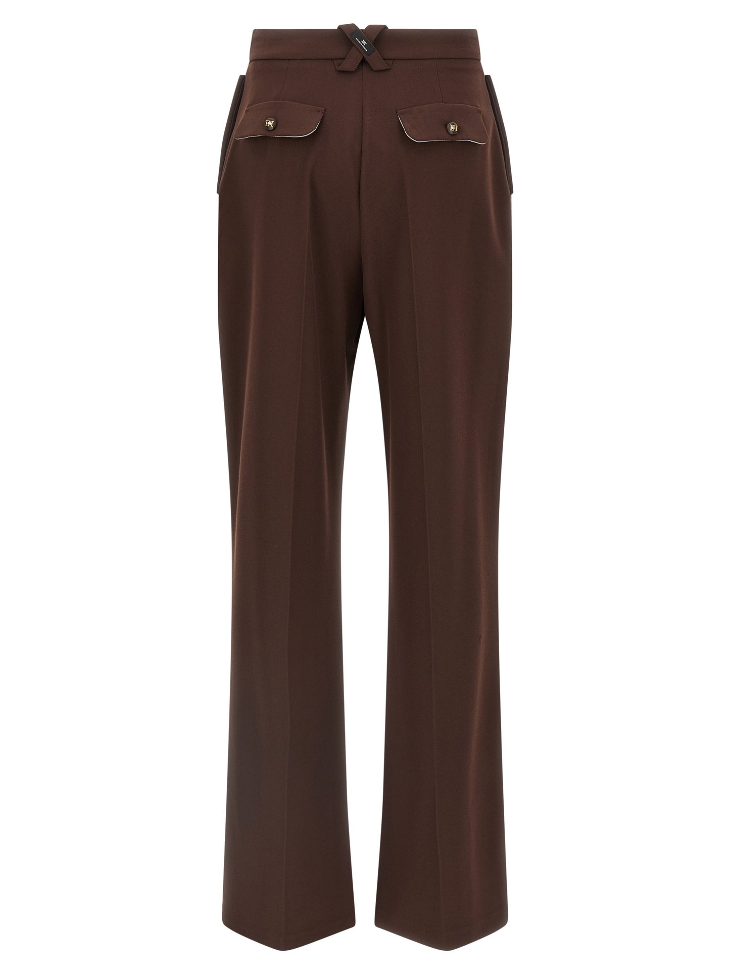 Trousers by Elisabetta Franchi for women in stretch viscose polyester brown features an sartorial silhouette, showcasing a precise wide and long with a sartorial for a refined look.