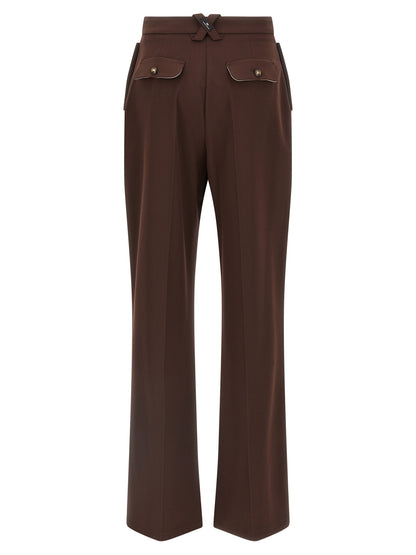 Trousers by Elisabetta Franchi for women in stretch viscose polyester brown features an sartorial silhouette, showcasing a precise wide and long with a sartorial for a refined look.