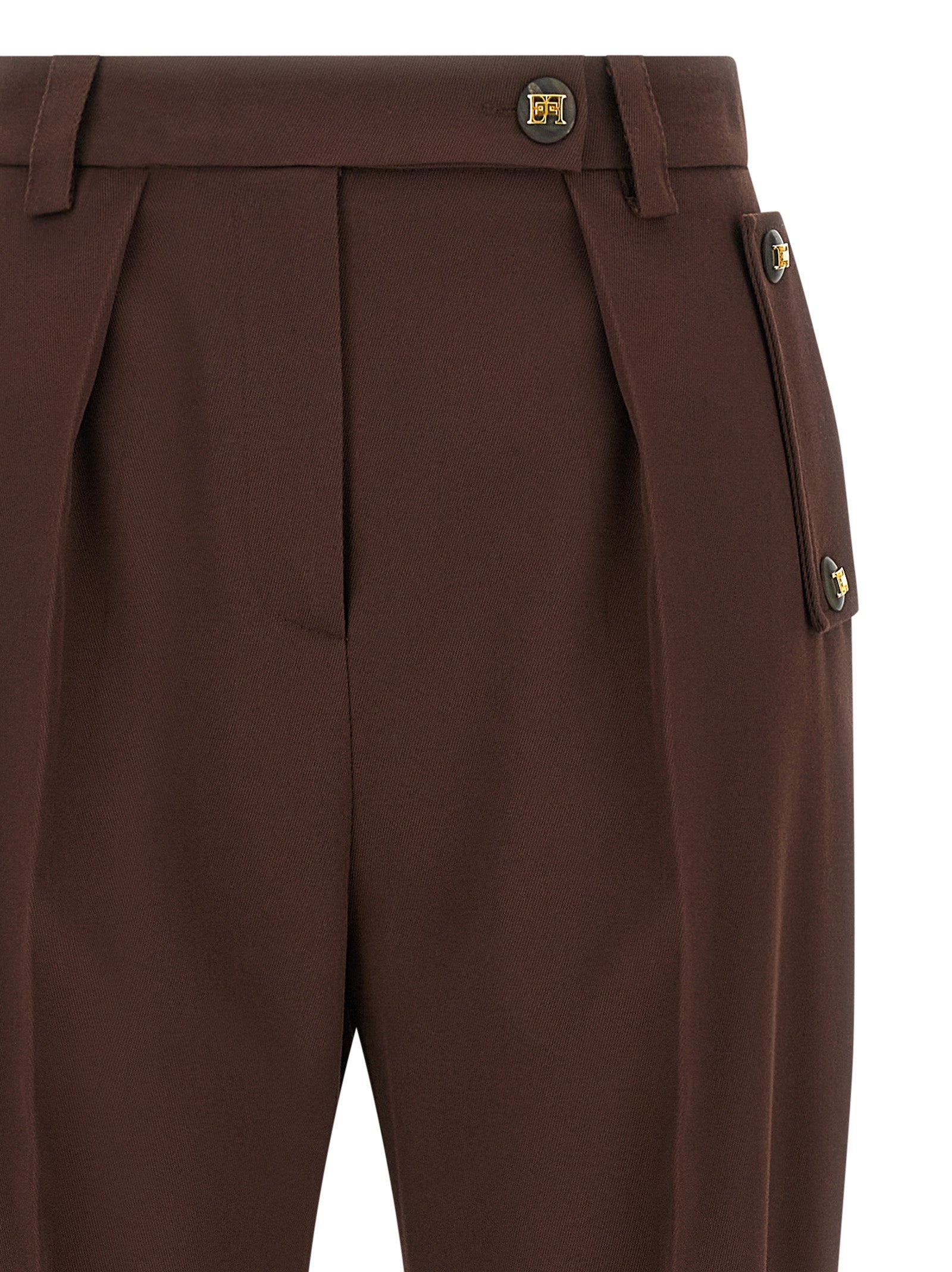 Trousers by Elisabetta Franchi for women in stretch viscose polyester brown features a artisanal silhouette, showcasing a sophisticated wide with a long and for a artisanal finish.