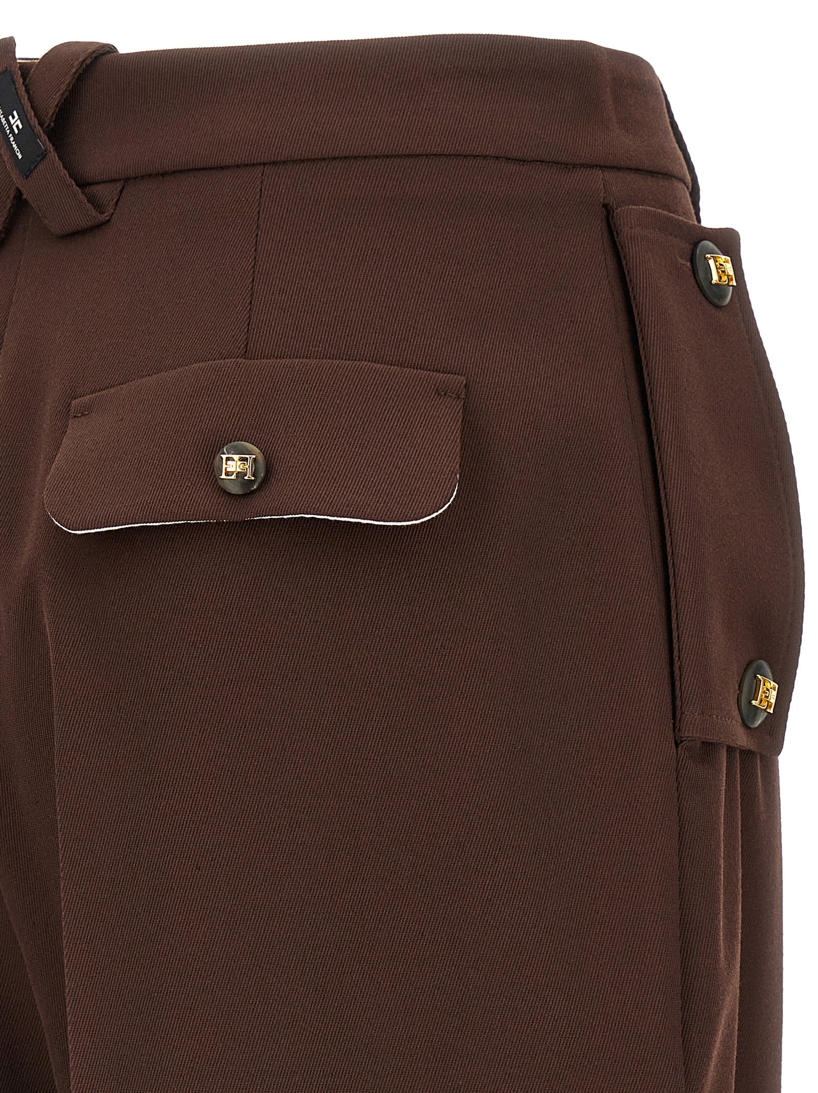 Trousers by Elisabetta Franchi for women in stretch viscose polyester brown features an sartorial silhouette, showcasing a precise wide and long with a sartorial for a refined look.