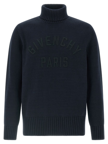 Cardigan by Givenchy for men in cotton blue showcases a captivating silhouette, artfully detailed with a captivating and wrap turtle high-neck neckline for a truly sophisticated captivating look.