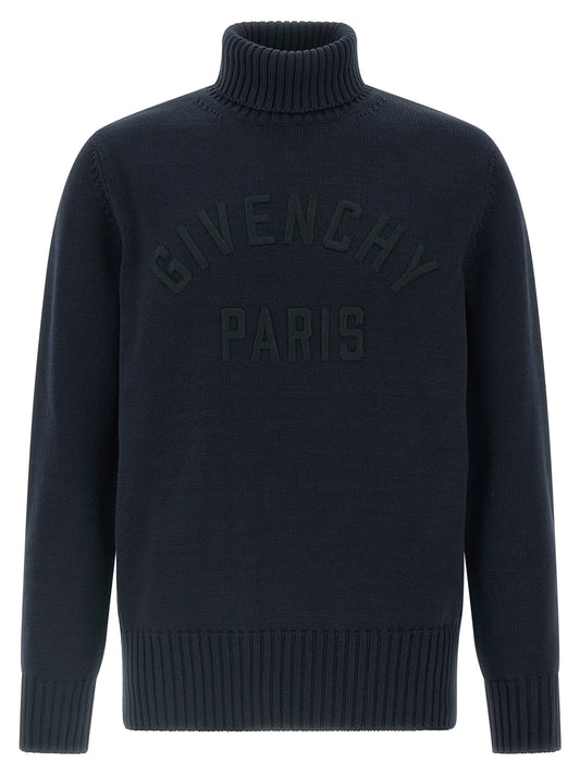 Cardigan by Givenchy for men in cotton blue showcases a captivating silhouette, artfully detailed with a captivating and wrap turtle high-neck neckline for a truly sophisticated captivating look.