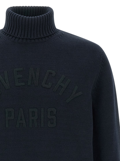 Cardigan by Givenchy for men in cotton blue showcases a luxurious silhouette, meticulously detailed with a sophisticated wrap turtle high-neck neckline and for a refined finish.