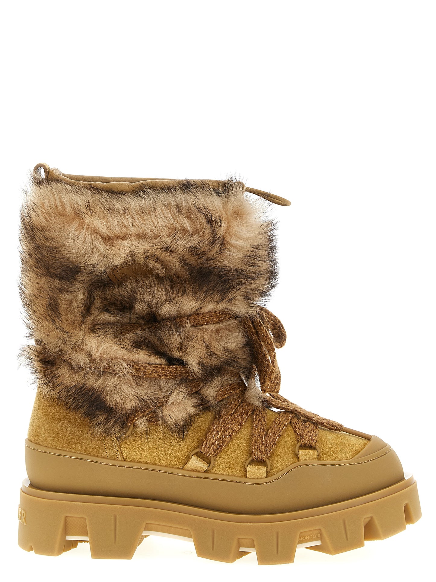 Flat Lace-Up Ankle Boots by Moncler for women in tu & suede calfskin leather brown features an high-performance silhouette, showcasing the sophisticated design of the Women's TU & Suede Calfskin leather Flat Lace-Up Ankle Boots with a flat and a refined .