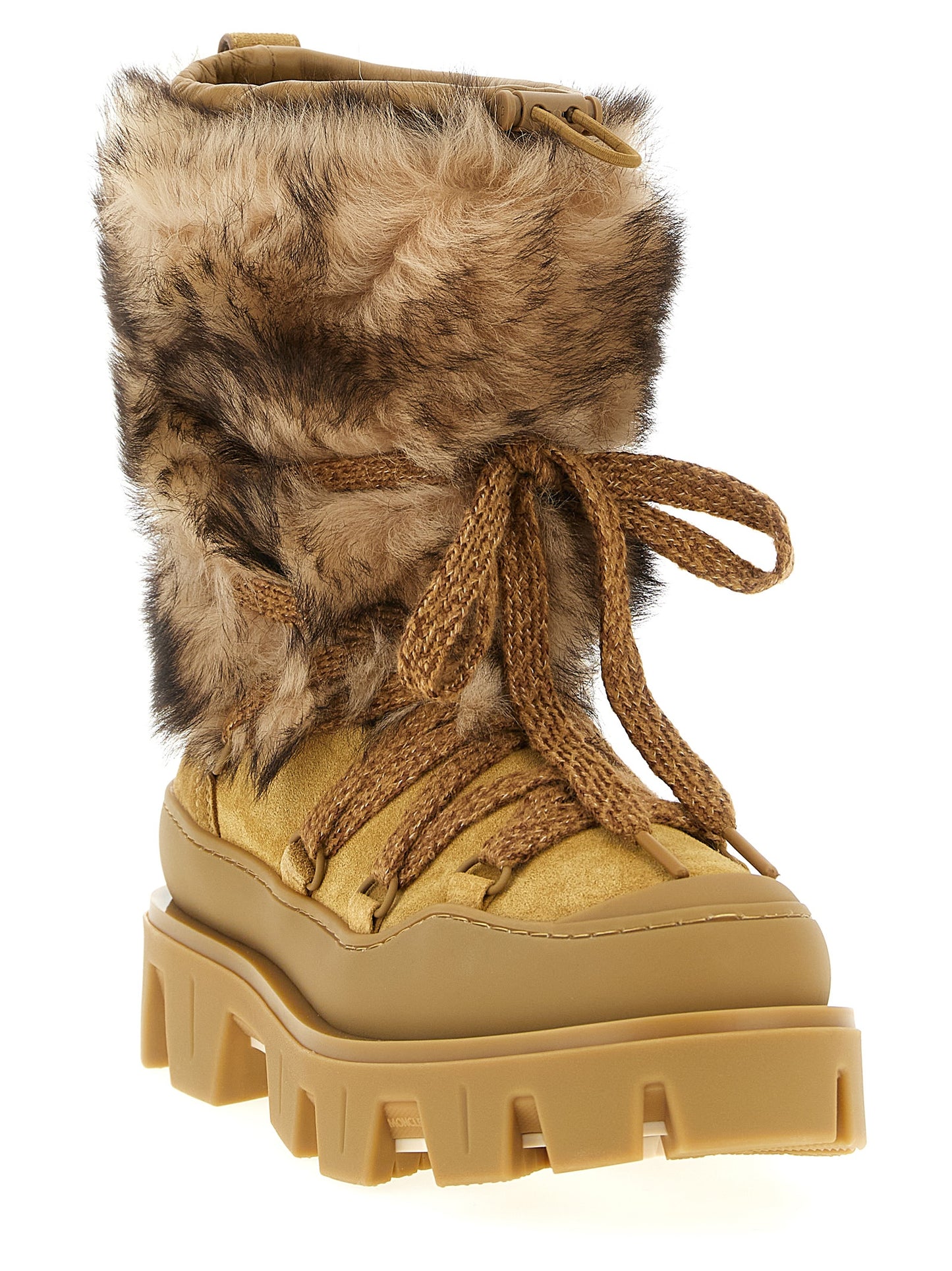 Flat Lace-Up Ankle Boots by Moncler for women in tu & suede calfskin leather brown features an dynamic silhouette, showcasing the dynamic Women's TU & Suede Calfskin leather Flat Lace-Up Ankle Boots design with its distinctive flat and elegant .