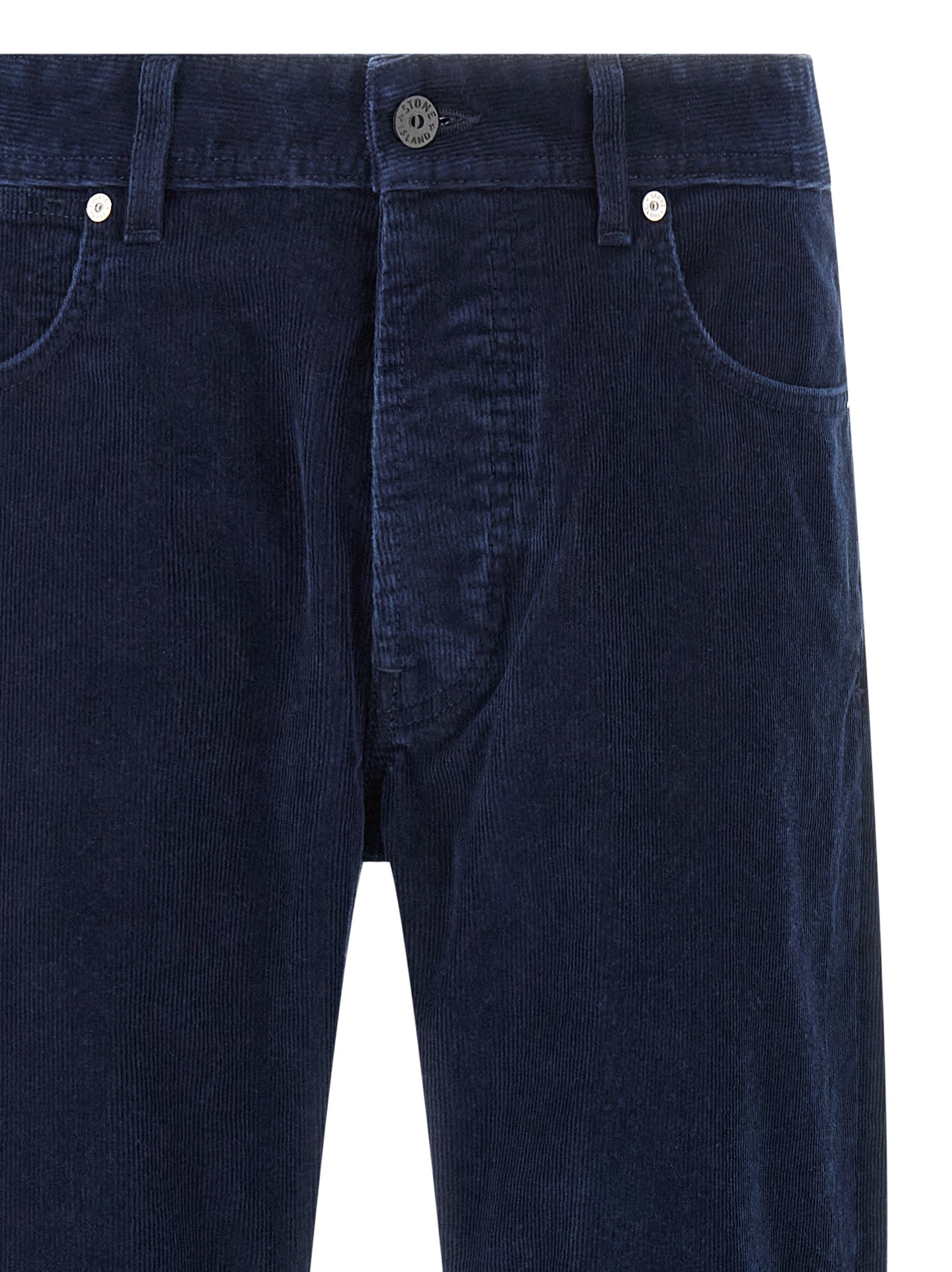 Casual Pants by Stone Island for men in polyester cotton corduroy blue features a refined silhouette with a refined straight-leg, defined by a and a refined long for a refined finish.