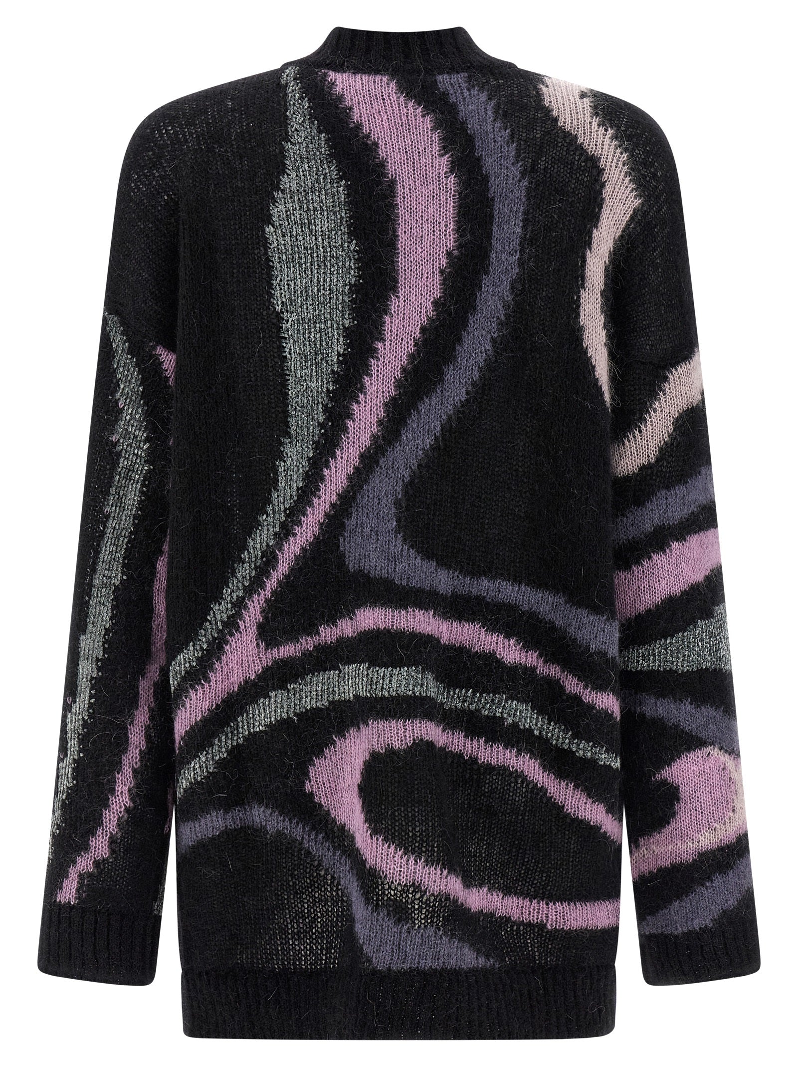 Cardigan by Emilio Pucci for women in mohair wool & viscose black & print features a nuanced silhouette with a refined v-neck neckline and nuanced detailing for a sophisticated look.
