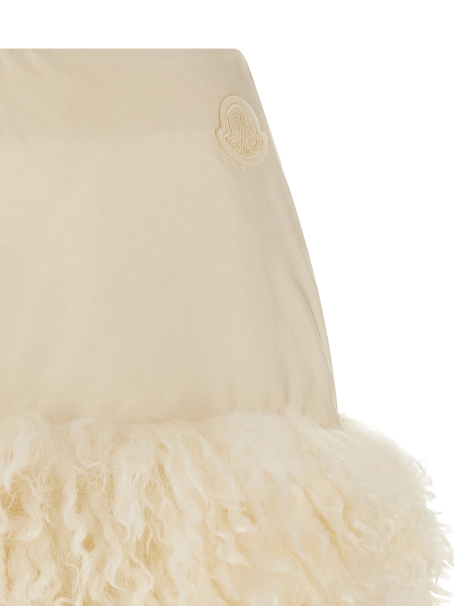 Skirt by Moncler for women in nylon felt white features a contoured silhouette from the Women's Nylon Felt Long Skirt collection, characterized by its contoured long for a contoured finish.