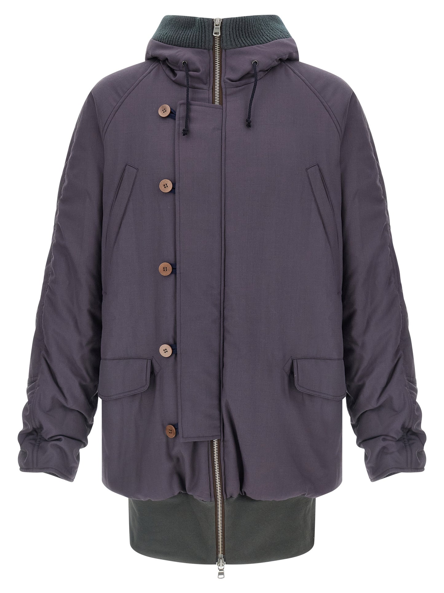 This Hooded Parka by Magliano for men in virgin wool & cotton purple presents a utilitarian silhouette, meticulously detailed with pockets, hooded & insulated and a utilitarian hooded neckline for a sophisticated, weather-ready look.