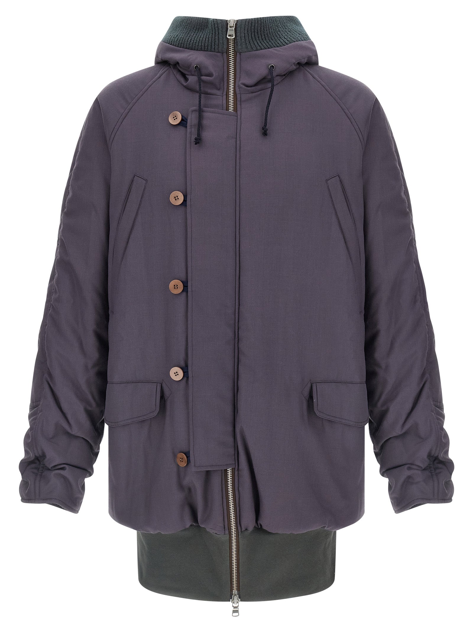 This Hooded Parka by Magliano for men in virgin wool & cotton purple presents a utilitarian silhouette, meticulously detailed with pockets, hooded & insulated and a utilitarian hooded neckline for a sophisticated, weather-ready look.