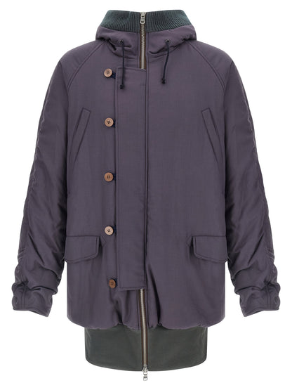 This Hooded Parka by Magliano for men in virgin wool & cotton purple presents a utilitarian silhouette, meticulously detailed with pockets, hooded & insulated and a utilitarian hooded neckline for a sophisticated, weather-ready look.