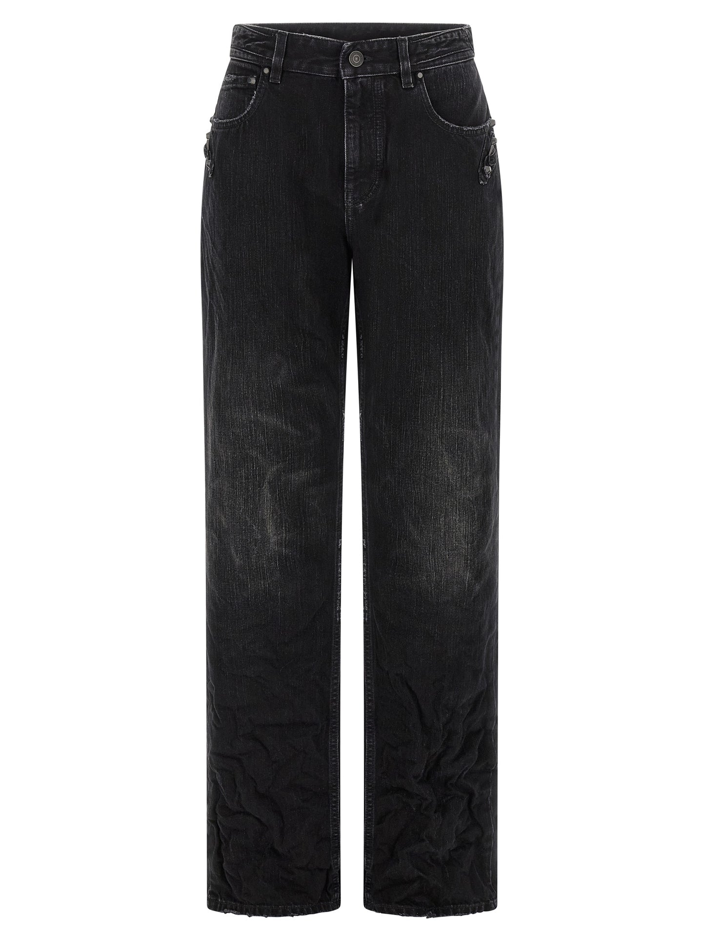 Jeans by Balenciaga for women in denim cotton black features an sophisticated mid rise and straight-leg with a precise long, creating a sophisticated and sophisticated silhouette.