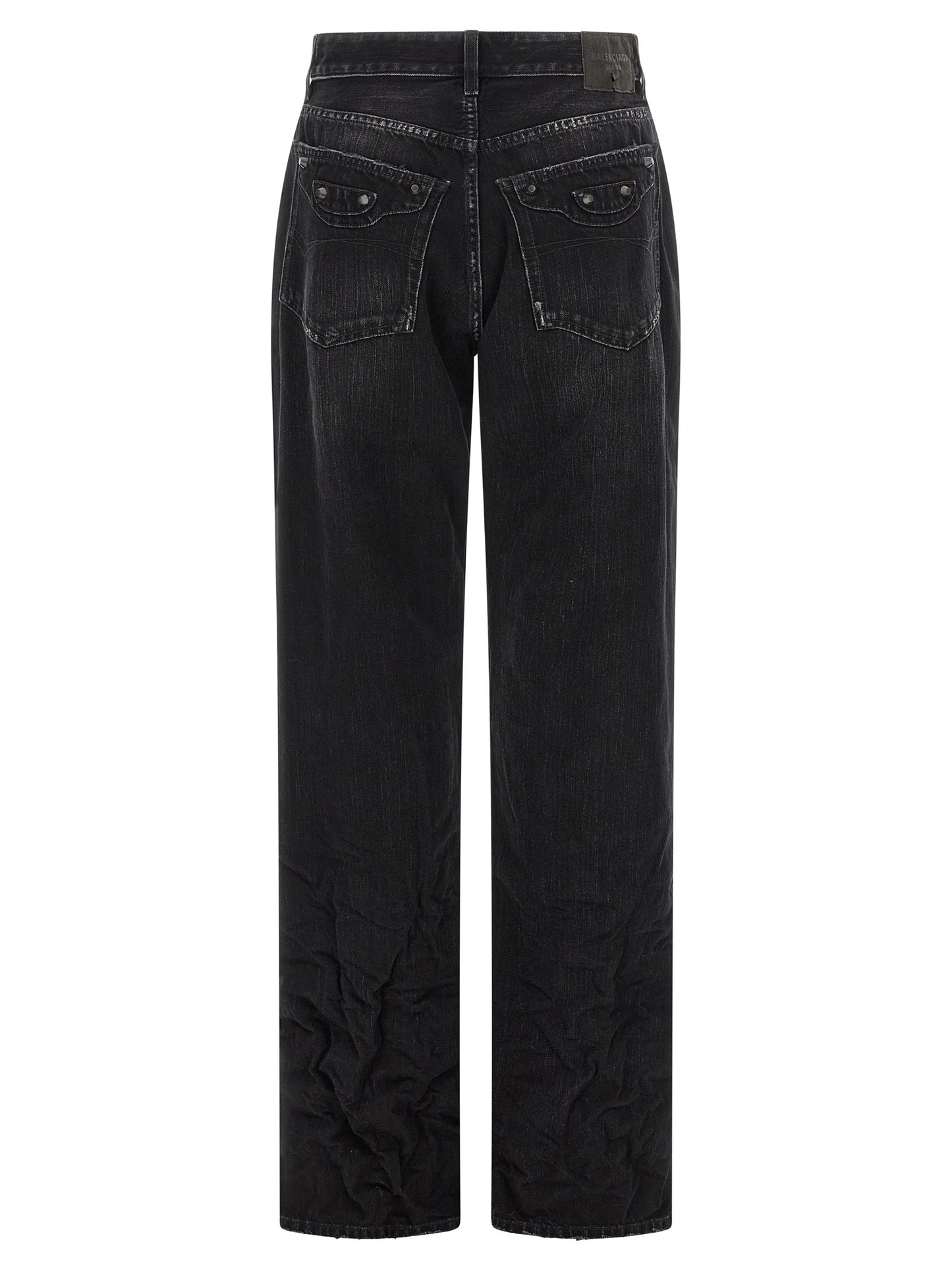 Jeans by Balenciaga for women in denim cotton black presents a tailored silhouette, showcasing a tailored straight-leg and long cut with a refined mid rise for a truly tailored aesthetic.