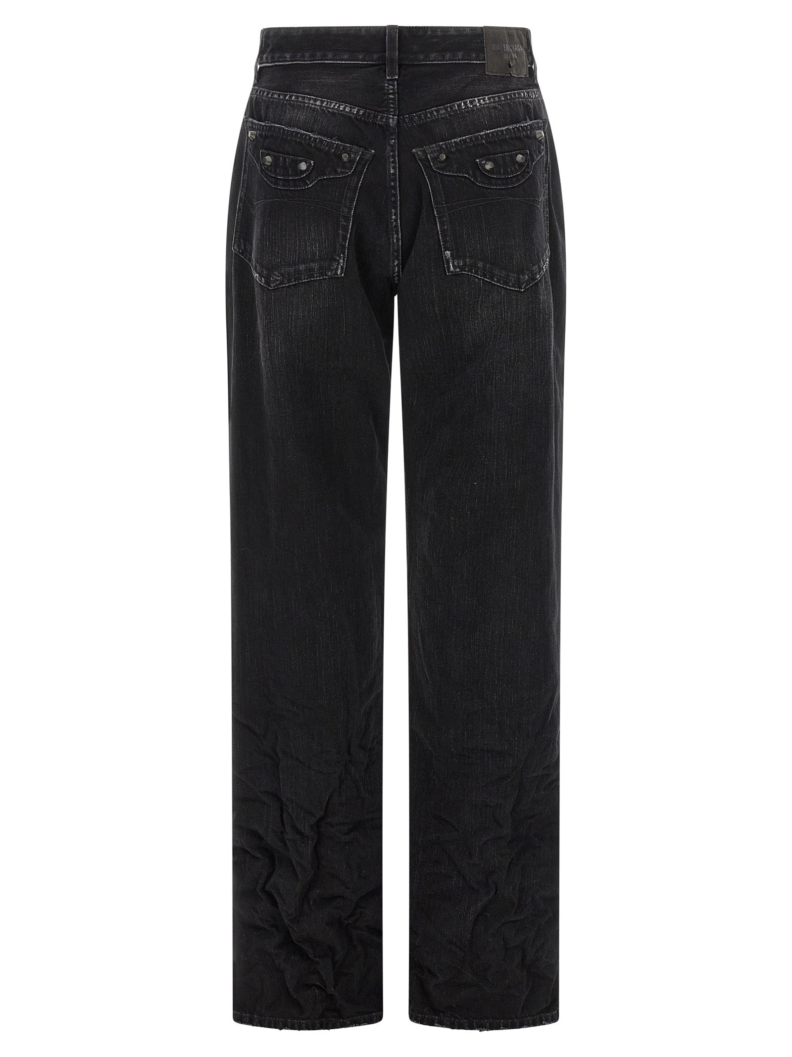 Jeans by Balenciaga for women in denim cotton black presents a tailored silhouette, showcasing a tailored straight-leg and long cut with a refined mid rise for a truly tailored aesthetic.