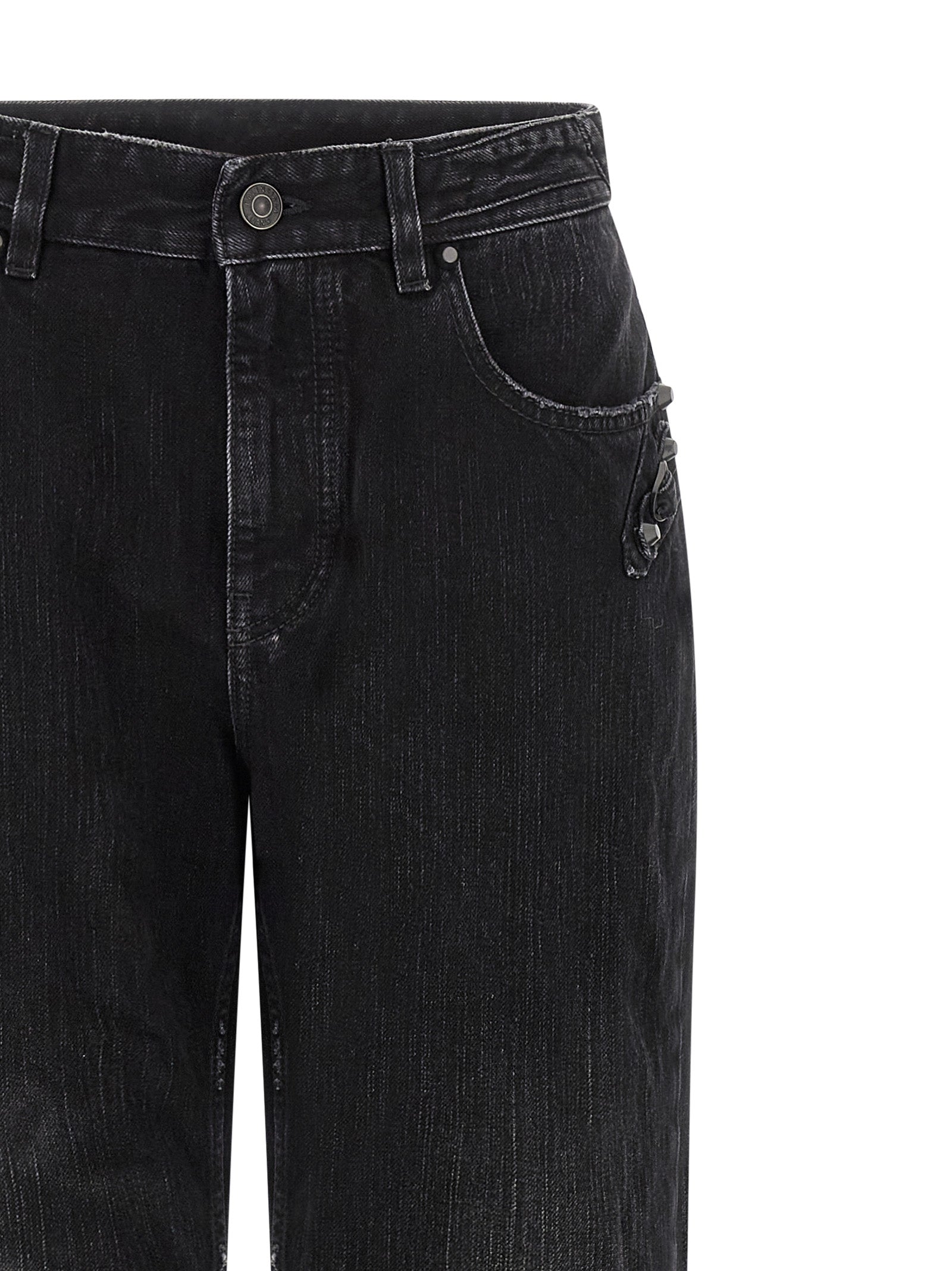 Jeans by Balenciaga for women in denim cotton black features an refined tailoring silhouette, showcasing a premium straight-leg with a mid rise and long cut for a refined tailoring look.