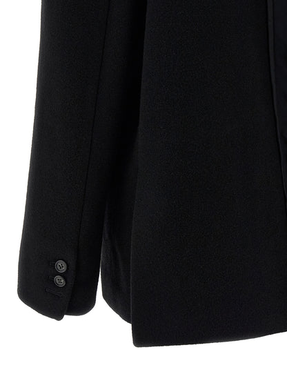 Blazer by MM6 Maison Margiela for women in polyester & virgin wool black, white & signature showcases a polished silhouette, highlighted by a refined and polished for a sophisticated finish.
