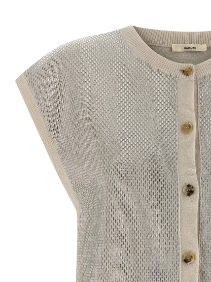 Vest by Haikure for women in virgin wool beige showcases a dynamic silhouette, perfectly balancing with a dynamic for a sophisticated, high-fashion look.