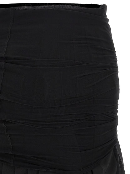 Skirt by MM6 Maison Margiela for women in wool & polyester black features an relaxed-yet-refined silhouette that elegantly showcases the Women's Pleated Flared Wool & Polyester Midi Skirt design and sophisticated midi.