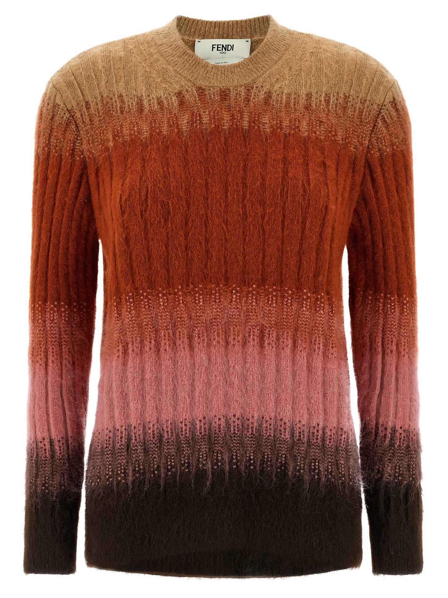 Cardigan by Fendi for women in mohair wool & polyamide multicolor & patterned features a dramatic silhouette, showcasing a sophisticated crew neckline and dramatic long-sleeve detail for a timeless, premium look.