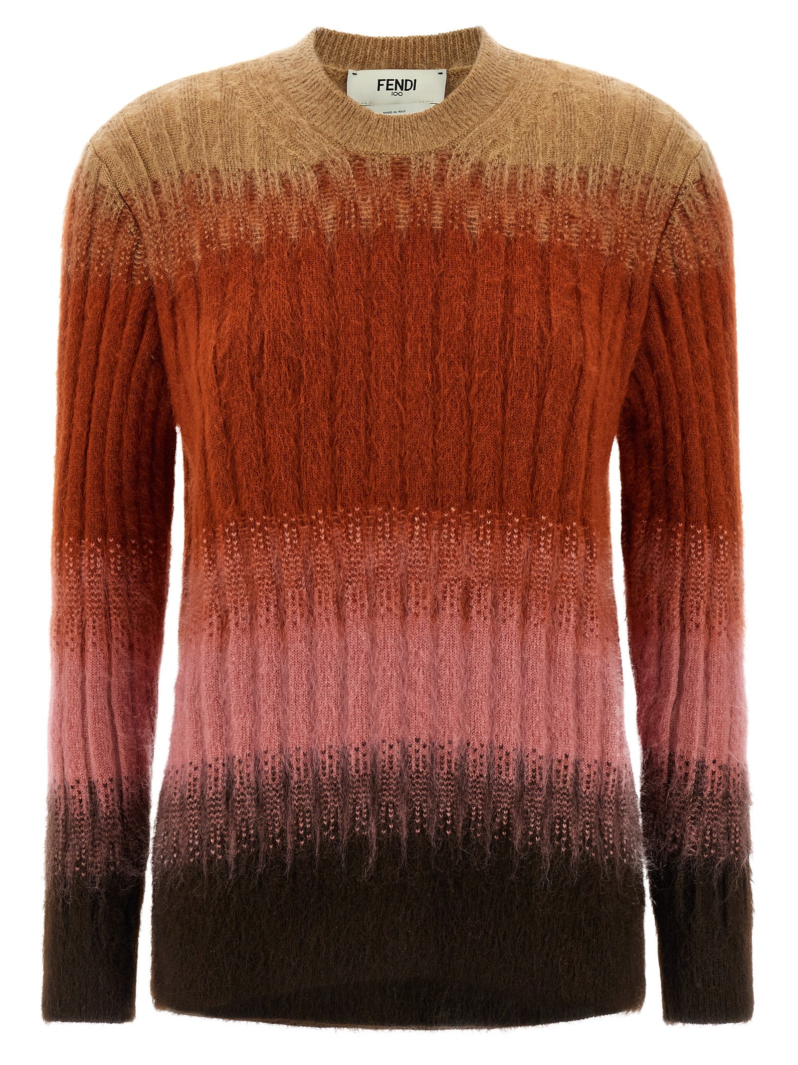 Cardigan by Fendi for women in mohair wool & polyamide multicolor & patterned features a dramatic silhouette, showcasing a sophisticated crew neckline and dramatic long-sleeve detail for a timeless, premium look.