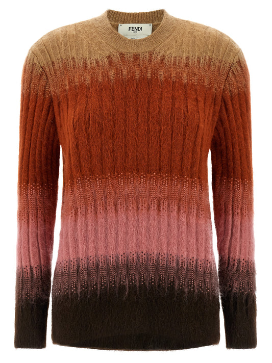 Cardigan by Fendi for women in mohair wool & polyamide multicolor & patterned features a dramatic silhouette, showcasing a sophisticated crew neckline and dramatic long-sleeve detail for a timeless, premium look.