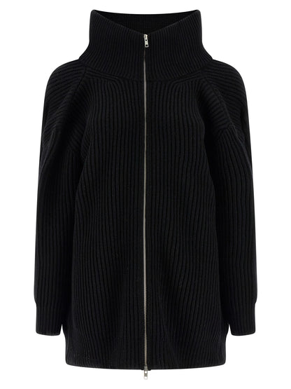 Dress by MM6 Maison Margiela for women in polyamide viscose wool black, white & signature features an eye catching silhouette with a sophisticated high-neck neckline, elegant , and a refined short mini for a eye catching aesthetic.