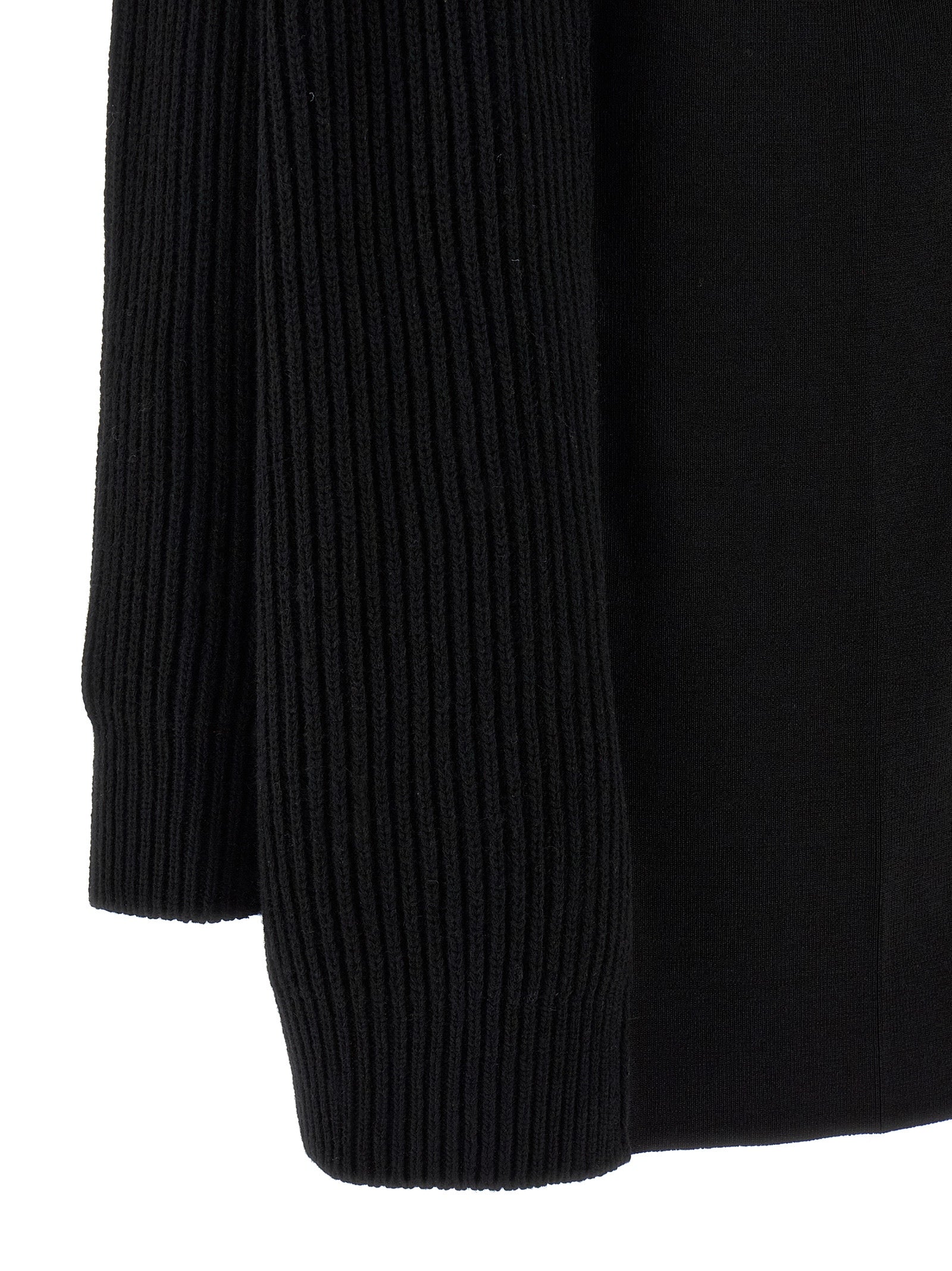 Dress by MM6 Maison Margiela for women in polyamide viscose wool black, white & signature presents a sinuous silhouette, showcasing a sophisticated and detailed with a sinuous short mini for a refined finish.
