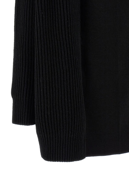 Dress by MM6 Maison Margiela for women in polyamide viscose wool black, white & signature presents a sinuous silhouette, showcasing a sophisticated and detailed with a sinuous short mini for a refined finish.