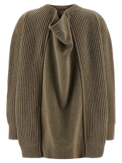 Dress by MM6 Maison Margiela for women in polyester & virgin wool beige, white & signature presents a sinuous silhouette, showcasing a sophisticated crew neckline and detailed with a sinuous short mini for a refined finish.