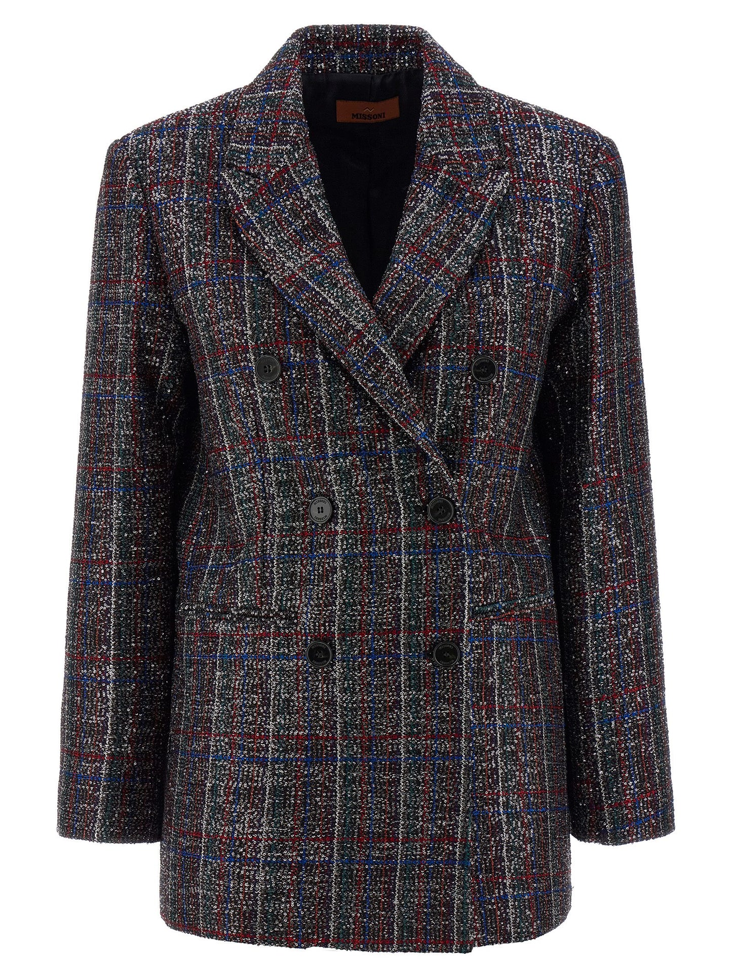 Missoni Women's Padded Double Breasted Metallized Fiber Polyamide Polyester & Sequins Blazer - Multicolor Patterned Tartan