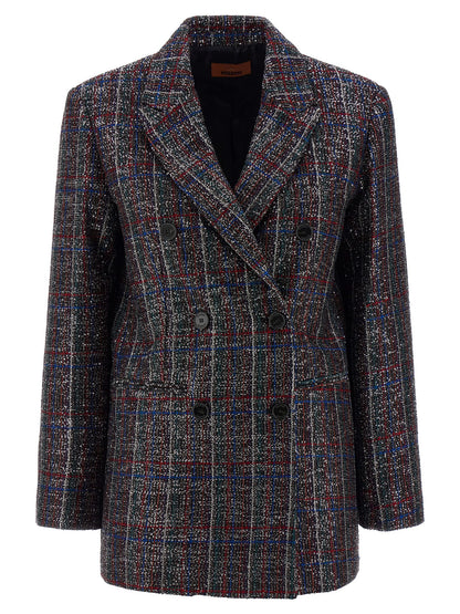 Missoni Women's Padded Double Breasted Metallized Fiber Polyamide Polyester & Sequins Blazer - Multicolor Patterned Tartan