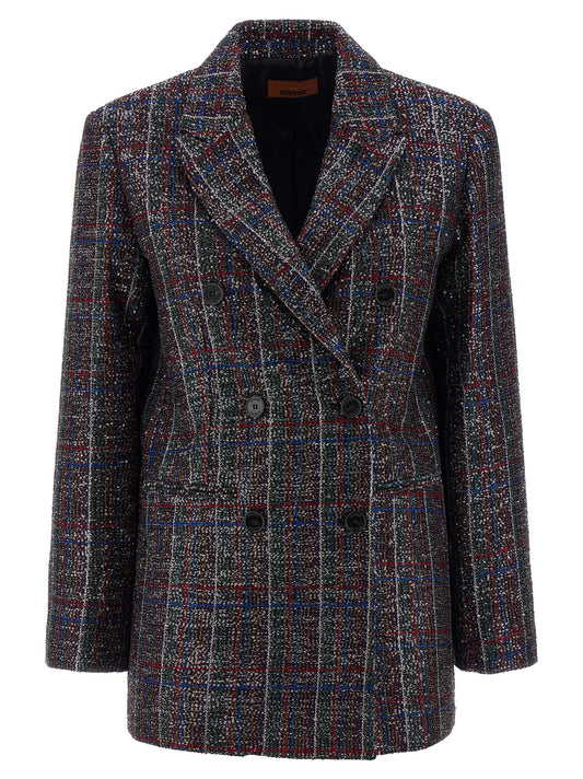 Missoni Women's Padded Double Breasted Metallized Fiber Polyamide Polyester & Sequins Blazer - Multicolor Patterned Tartan