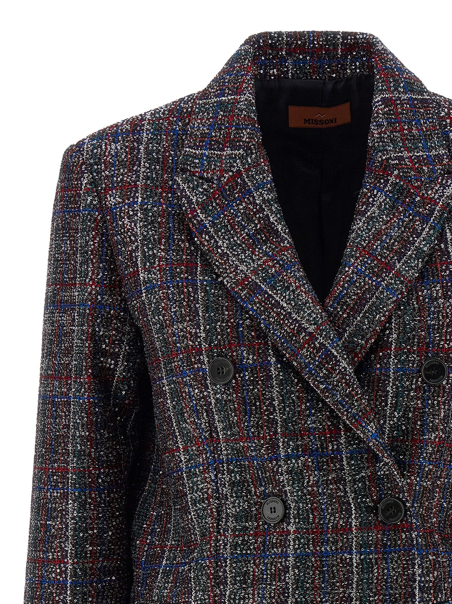 Missoni Women's Padded Double Breasted Metallized Fiber Polyamide Polyester & Sequins Blazer - Multicolor Patterned Tartan
