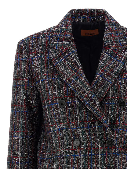 Missoni Women's Padded Double Breasted Metallized Fiber Polyamide Polyester & Sequins Blazer - Multicolor Patterned Tartan
