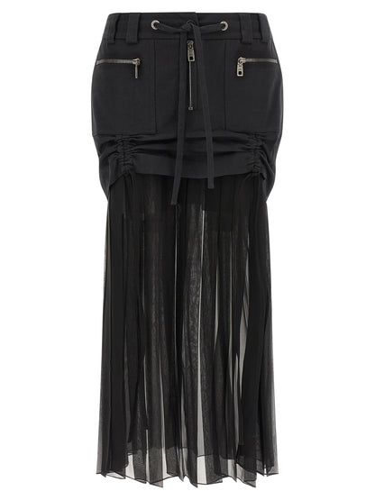 Skirt by Dolce & Gabbana for women in cotton chiffon twill black features an relaxed-yet-refined silhouette that elegantly showcases the Women's Pleated Cotton Chiffon Twill Midi Skirt design and sophisticated midi.