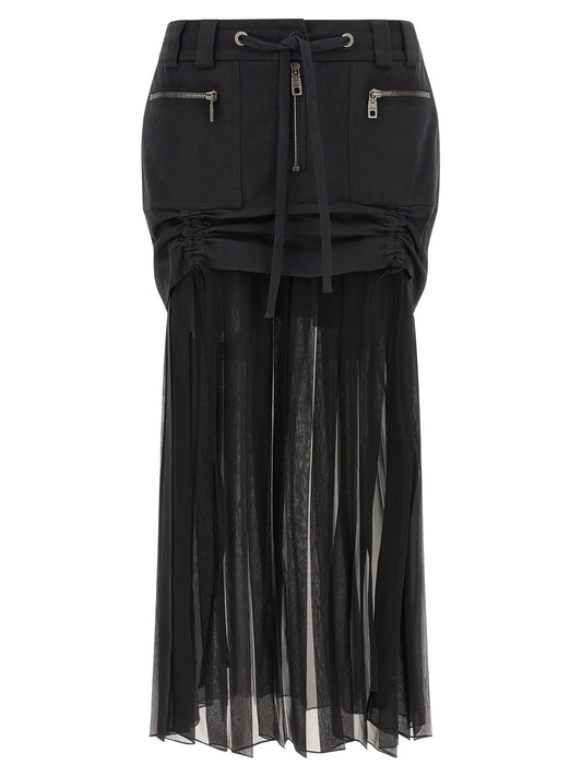 Skirt by Dolce & Gabbana for women in cotton chiffon twill black features an relaxed-yet-refined silhouette that elegantly showcases the Women's Pleated Cotton Chiffon Twill Midi Skirt design and sophisticated midi.