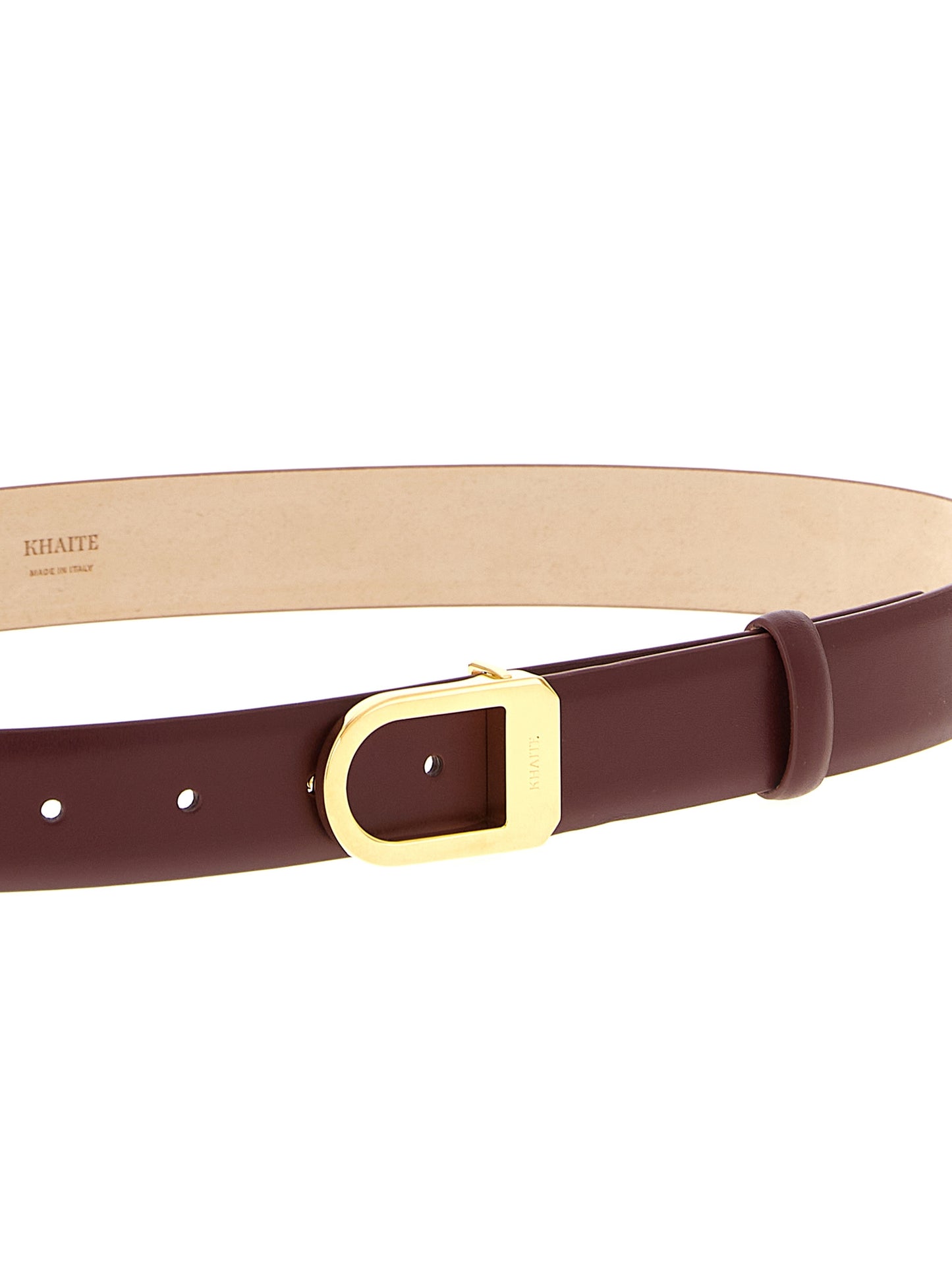 Belt by Khaite for women in calfskin & brass bordeaux & gold features an distinguished design, perfectly showcasing the sophisticated craftsmanship of this distinguished Calfskin & Brass Belt.